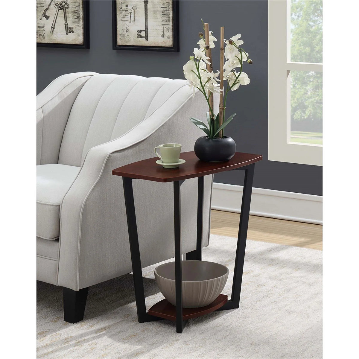 Cherry Wood and Black Metal End Table U9698