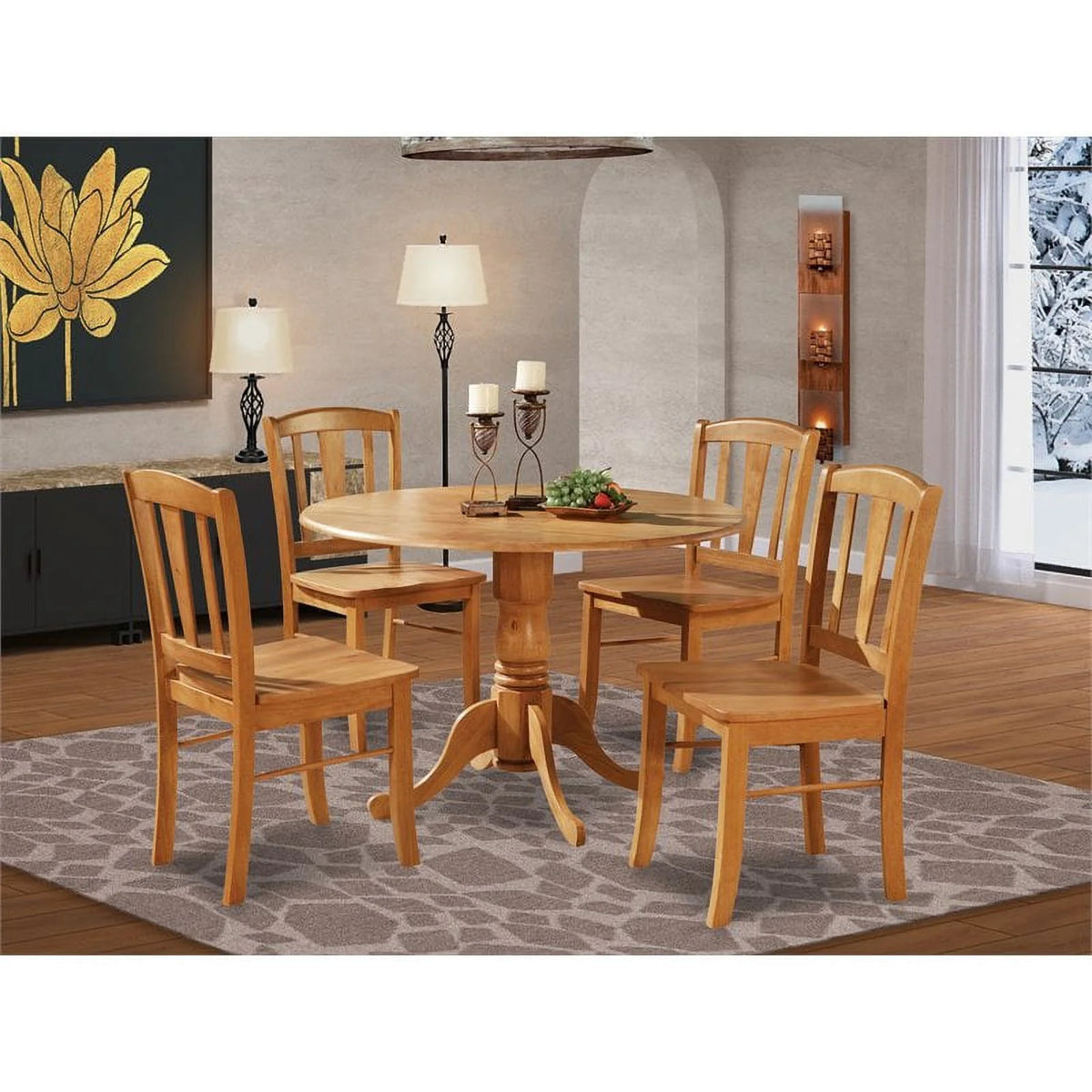 5-piece Oak Wood Dining Table and Chairs J1948