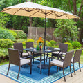 8-Piece Outdoor Patio Set with 13 ft Umbrella, 6 Wicker Cushioned Chairs & Rectangular Table H951573