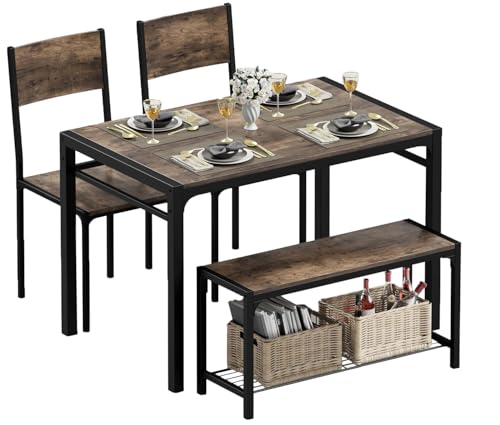 43.3" Dining Table Set for 4 with Bench & 2 Chairs Grey N136025