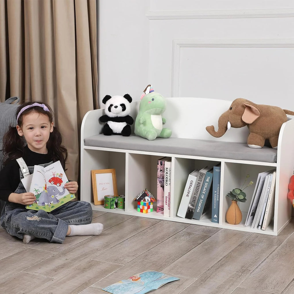 Kids Bookshelf with Reading Nook and Grey Cushion Y729489
