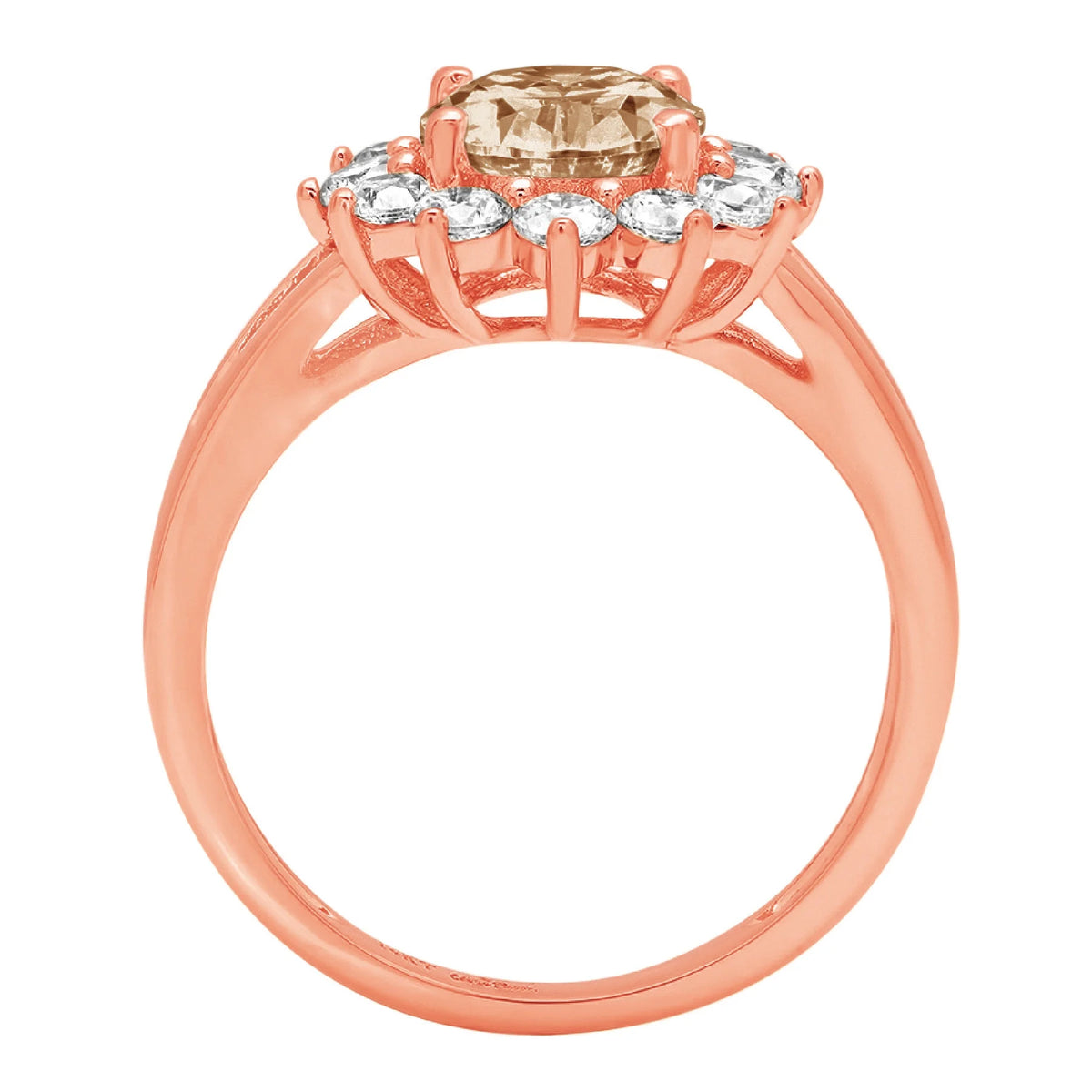 Oval Cut Brown Champagne Simulated Diamond Rose Gold Halo Ring Z178886