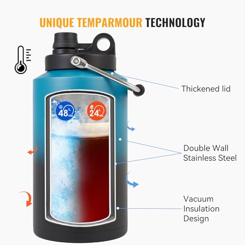 Insulated Gallon Jug, 128oz Stainless Steel Double Vacuum Water Bottle H5296