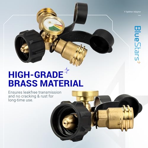 Propane Tank Y Splitter with Gauge and Shut-Off Valve E8895