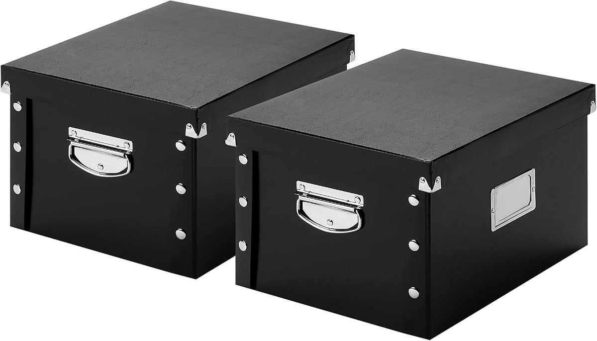 Black 2 Pack Portable File Storage Box with Lids V574