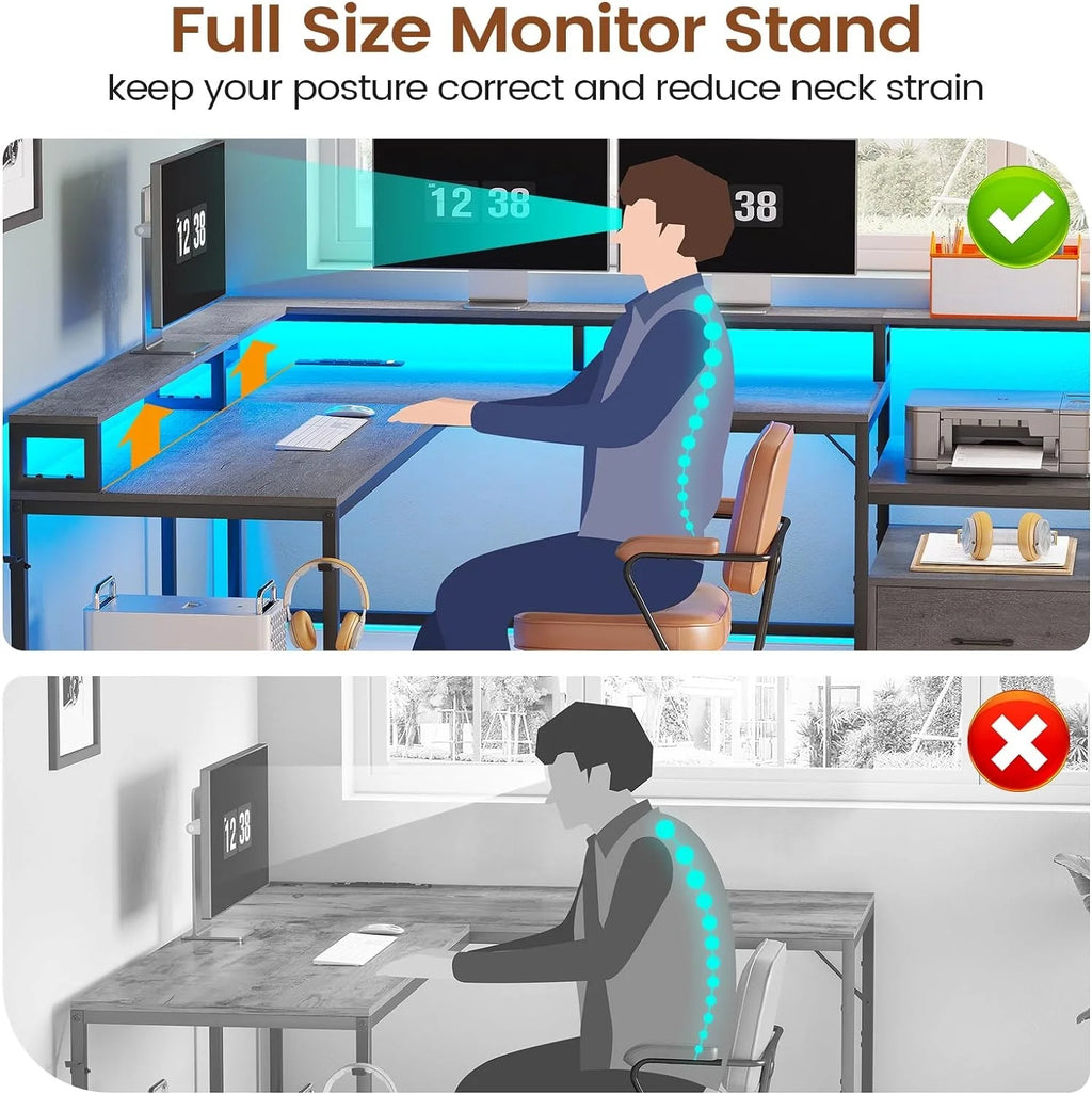 L Shaped Grey Office Desk with File Drawer Z718537