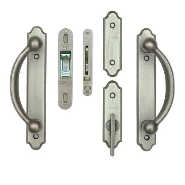 2-Panel Gliding Door Hardware Set in Distressed Nickel F4769