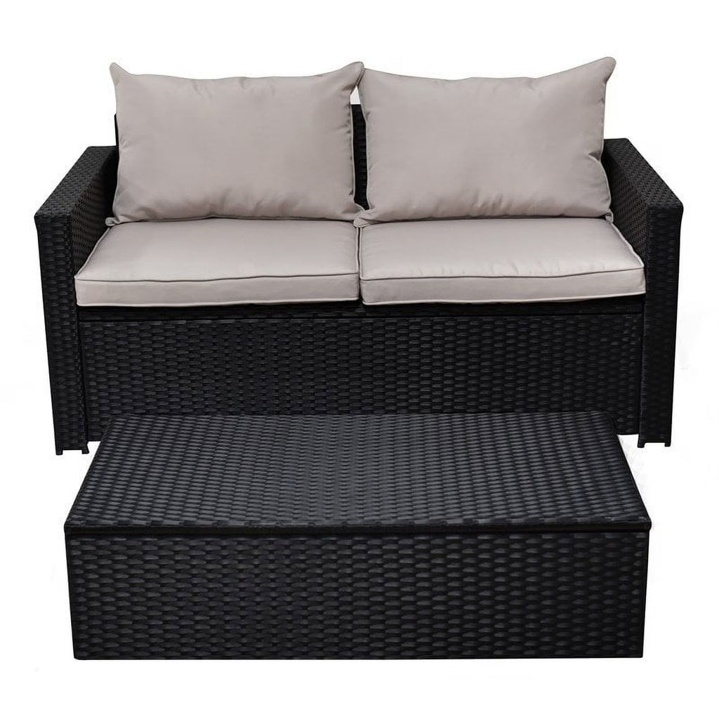 Black Wicker Outdoor Storage Sofa and Coffee Table K9322