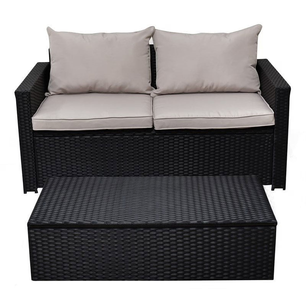 Black Wicker Outdoor Storage Sofa and Coffee Table K9322
