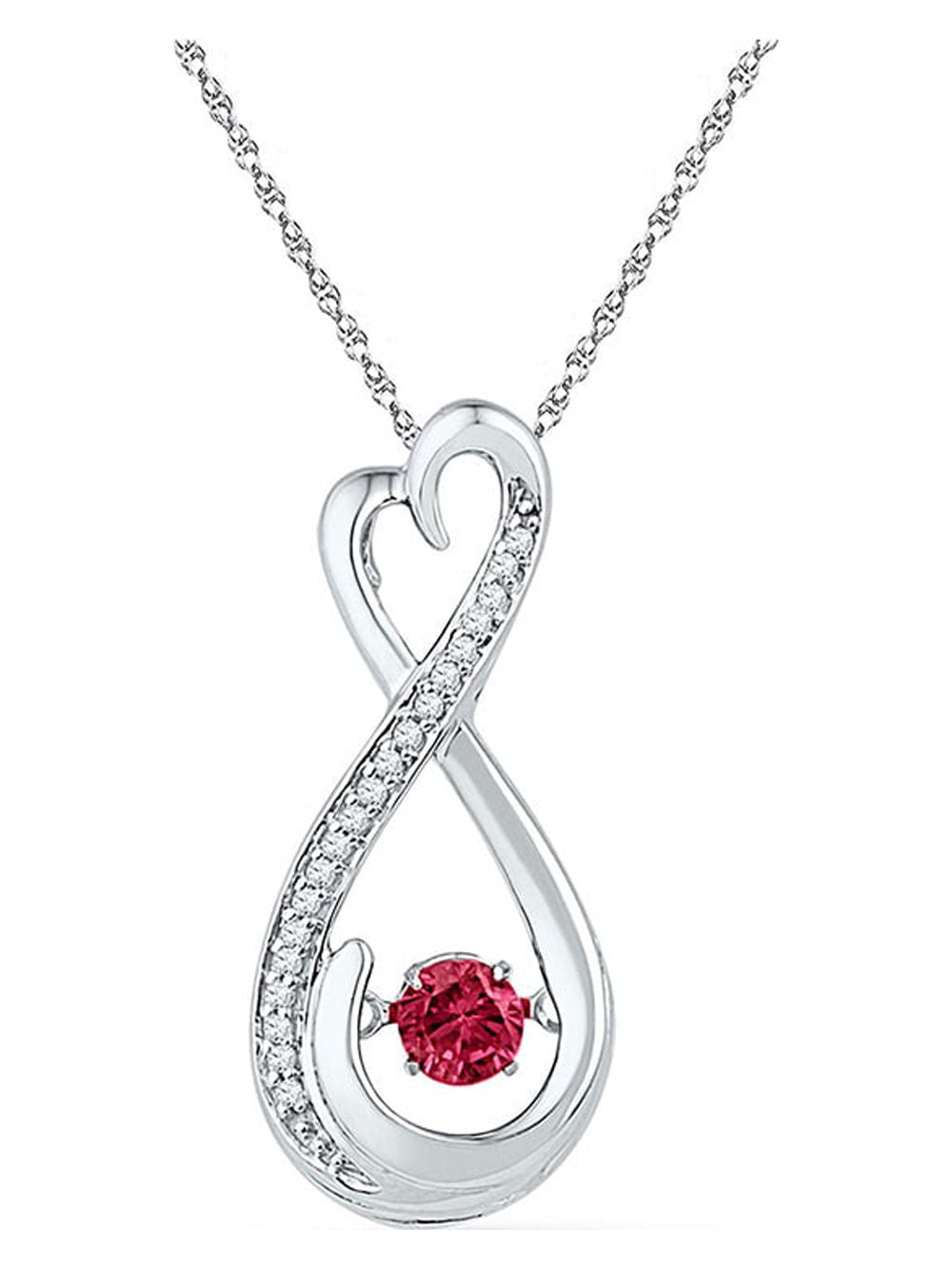 Sterling Silver Round Lab-Created Ruby Diamond Infinity Pendant 1/3 Cttw G725