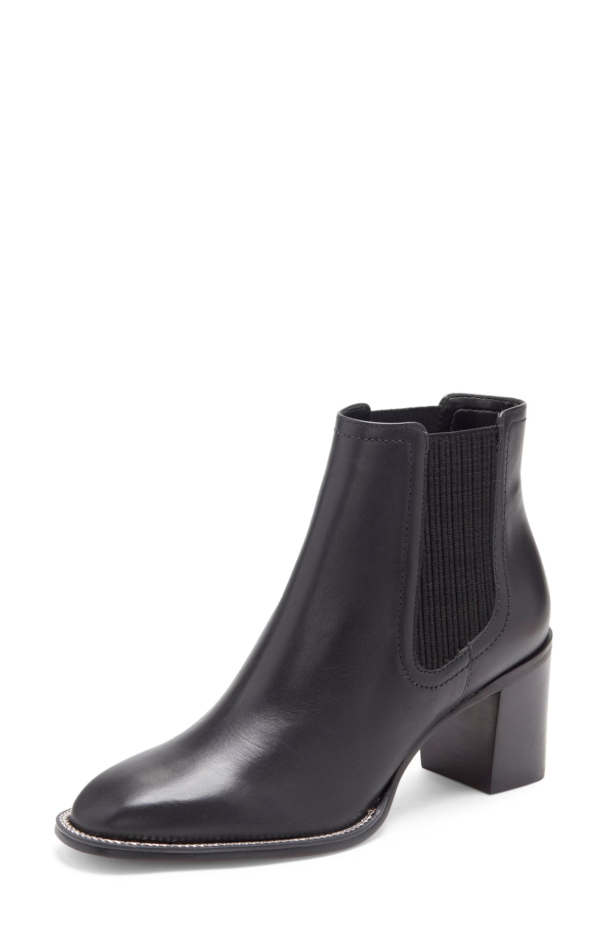 Black Leather Block Heel Almond Toe Chelsea Boots H756288