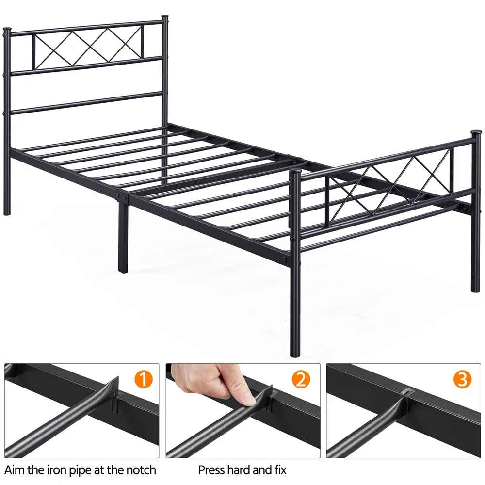 Black Twin Metal Slatted Bed Frame with Headboard Footboard E712689