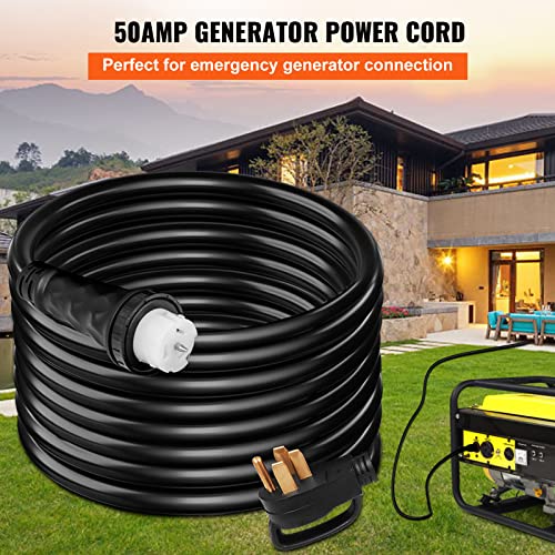 15 FT 50 Amp Generator Extension Cord NEMA 14-50P to SS2-50R & CS6364, STW 6/3+8/1 AWG 125/250V Generator Power Cord Twist Lock Connectors Y38814
