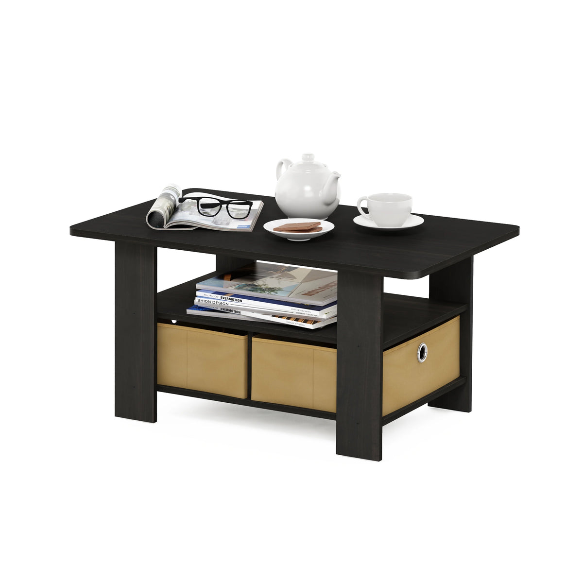 Espresso Brown Coffee Table with Bin Drawer I11495
