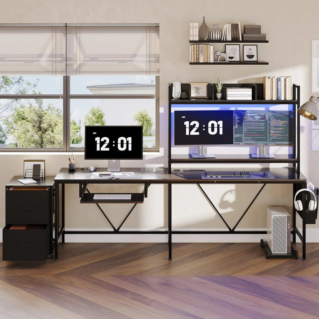 Black 55" Reversible Corner Computer Desk with Storage Shelf T2858