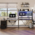 Black 55" Reversible Corner Computer Desk with Storage Shelf T2858