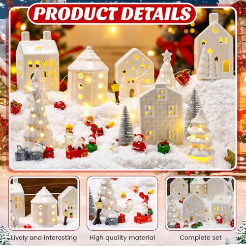 30 Pcs White Ceramic Christmas Village Set with LED Lighted Houses J707720