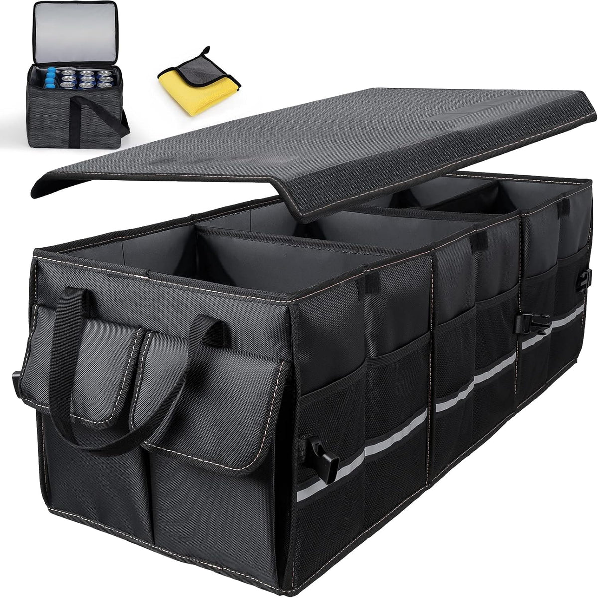 Grey Collapsible Trunk Organizer with Removable Insulated Leakproof Cooler Bag I291
