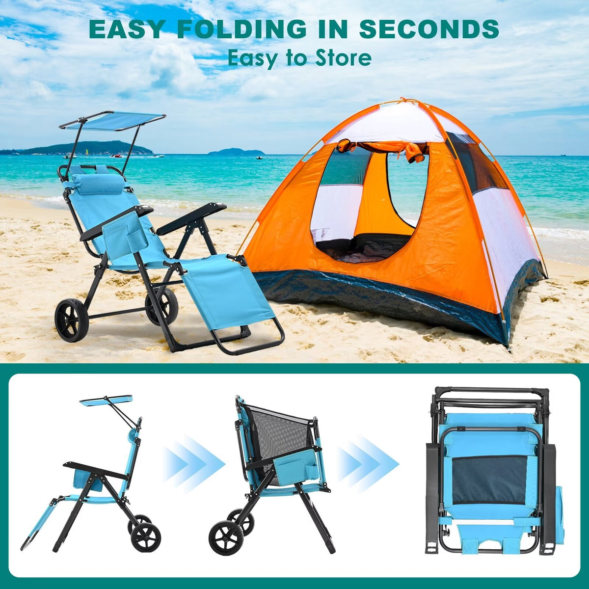 2 in 1 Beach Cart Chair with Shade J712