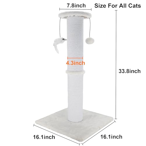 34 Inches Sisal Rope Cat Scratching Post with Hanging Ball R62484