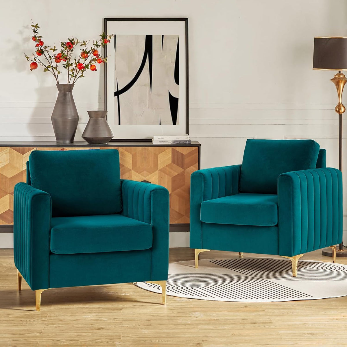 Teal Velvet Club Chairs Set Of 2 with Metal Legs Y4754