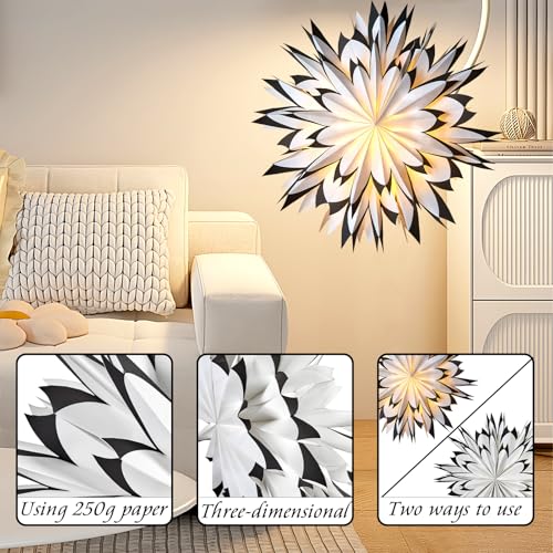3 Pcs 9-Pointed White Paper Star Lanterns 12 Inch Hanging Lampshade P74442