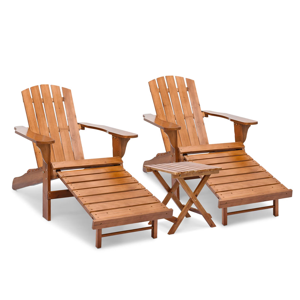 Set of 3 Teak Outdoor Folding Adirondack Chairs with Side Table Y710246