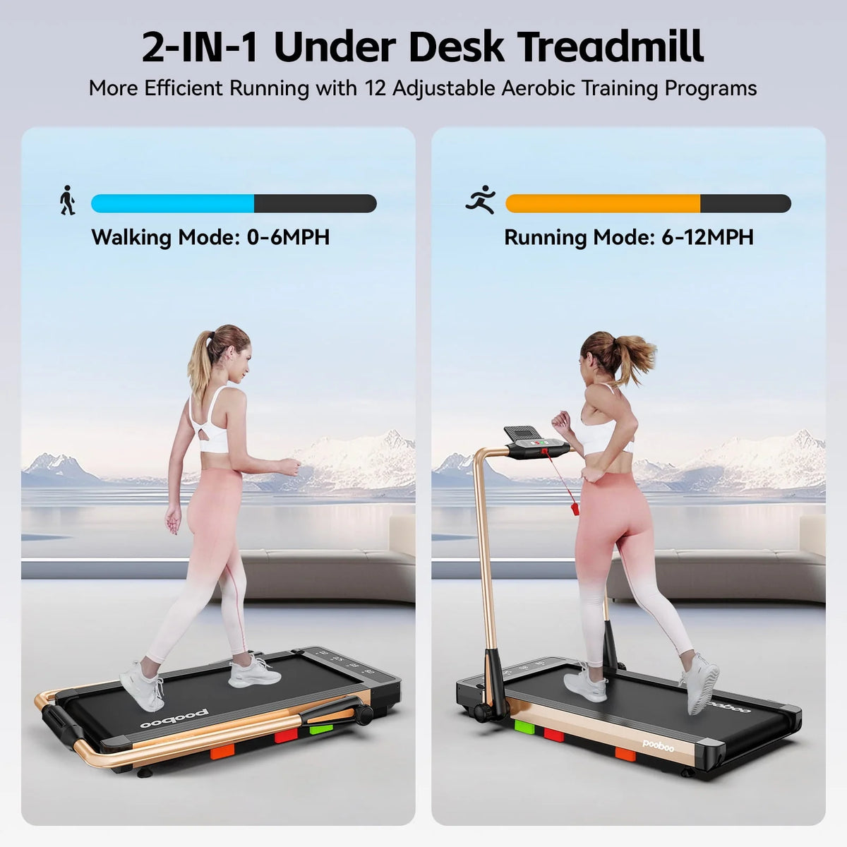 0.8-12MPH 2in1 Folding Under Desk Treadmill 2.5HP Brushless Electric Treadmill I194