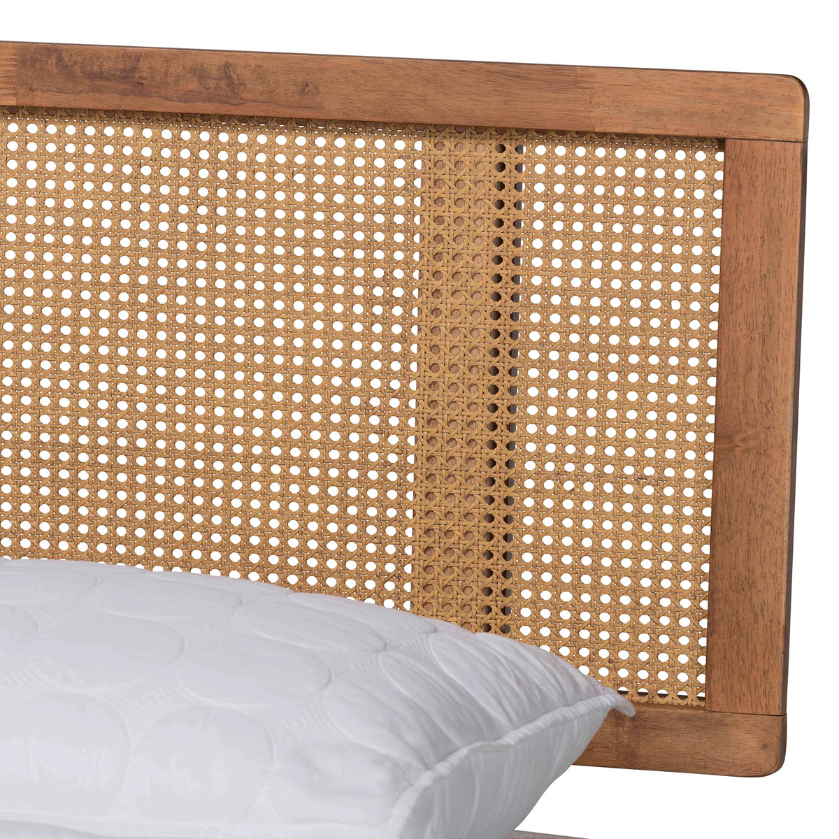 Walnut Brown Wood and Synthetic Rattan Full Size Platform Bed D481