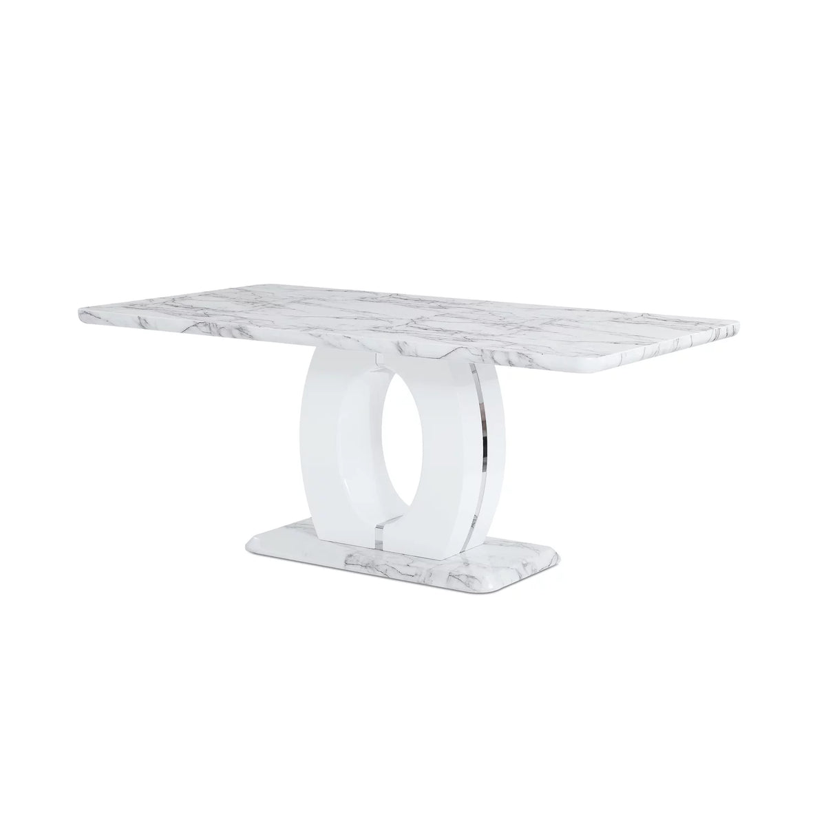 White Faux Marble Pedestal Base Dining Table E5483