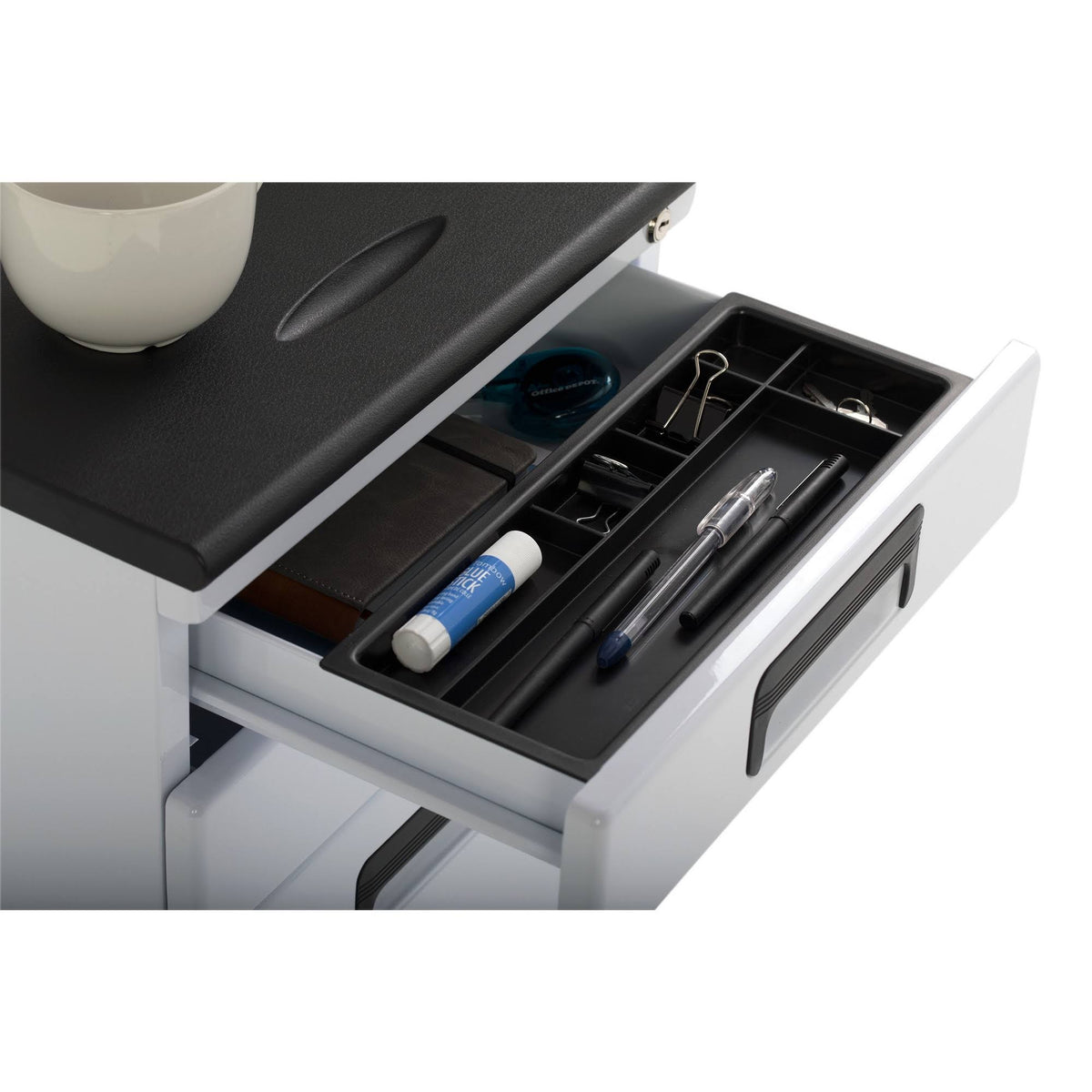White/Black 3 Drawer Metal Rolling File Cabinet with Locking Drawers J642