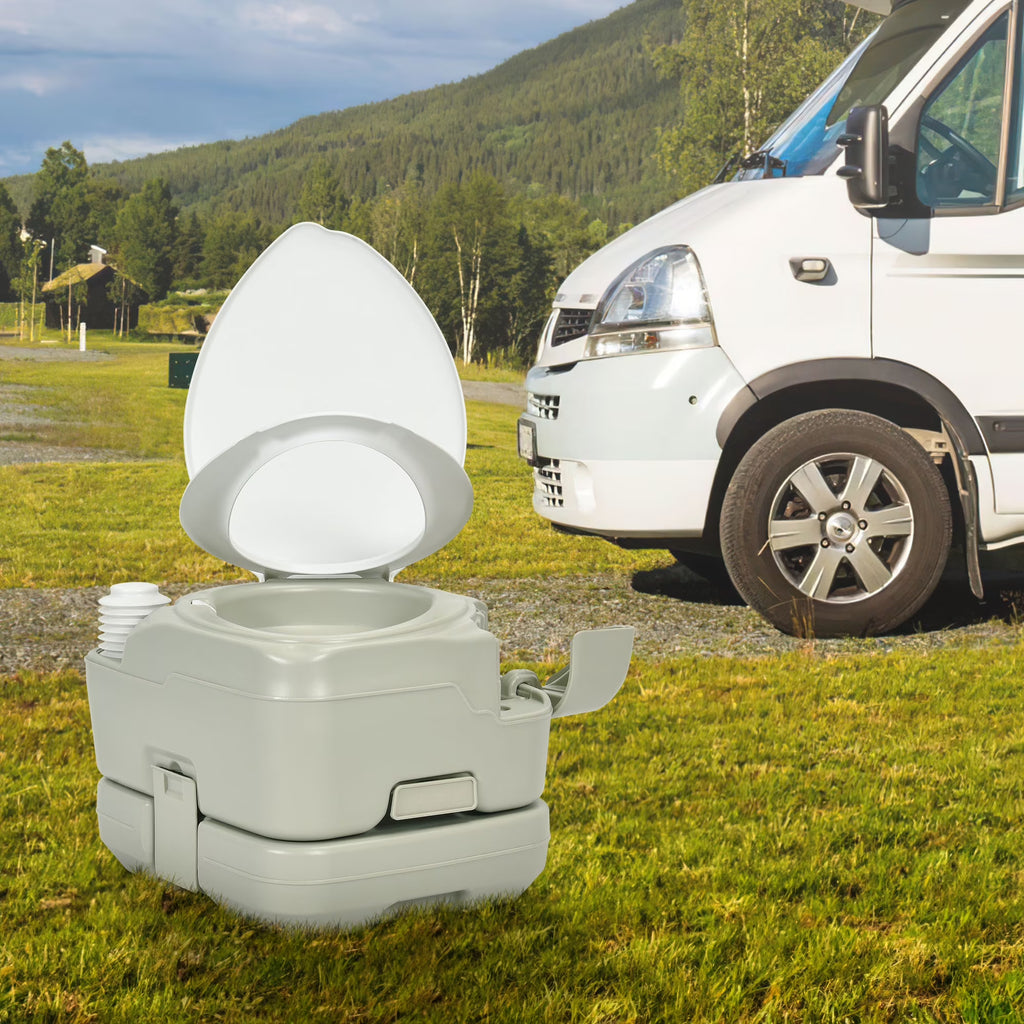 Portable Toilet, 2.6 Gallon, Gray & White E123