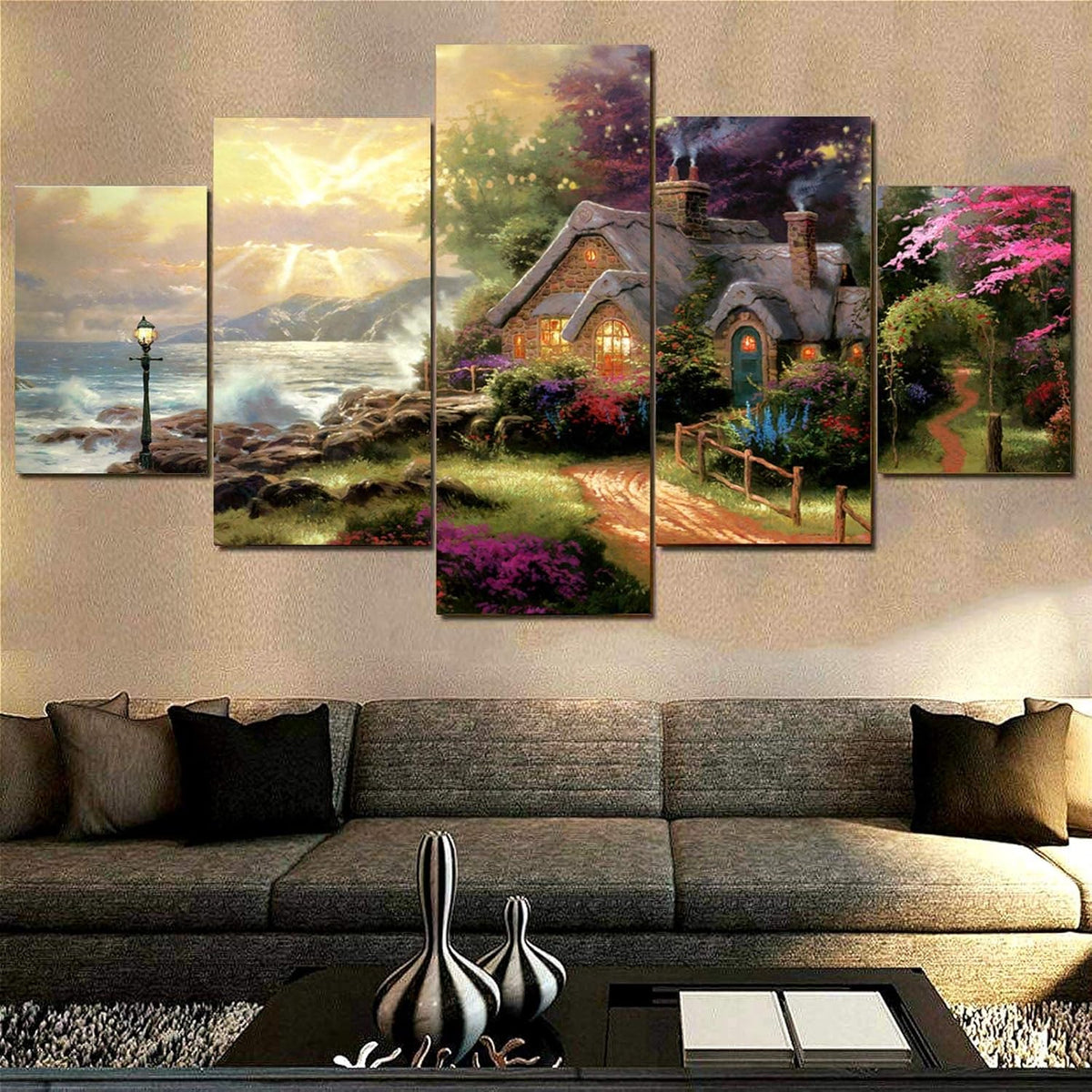 Thomas Kinkade Seashore Cottage Canvas Painting Unframed 60inchWx32inchH G13780