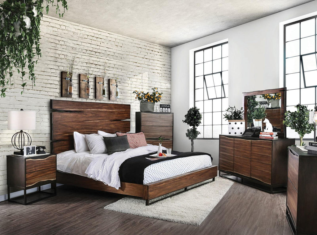 Dark Walnut Dark Oak Solid Wood King Bedroom Set 5pcs W72112