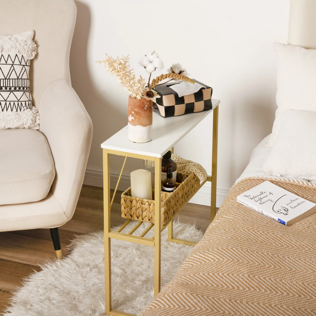 White Narrow Side Table with Shelf Z555659