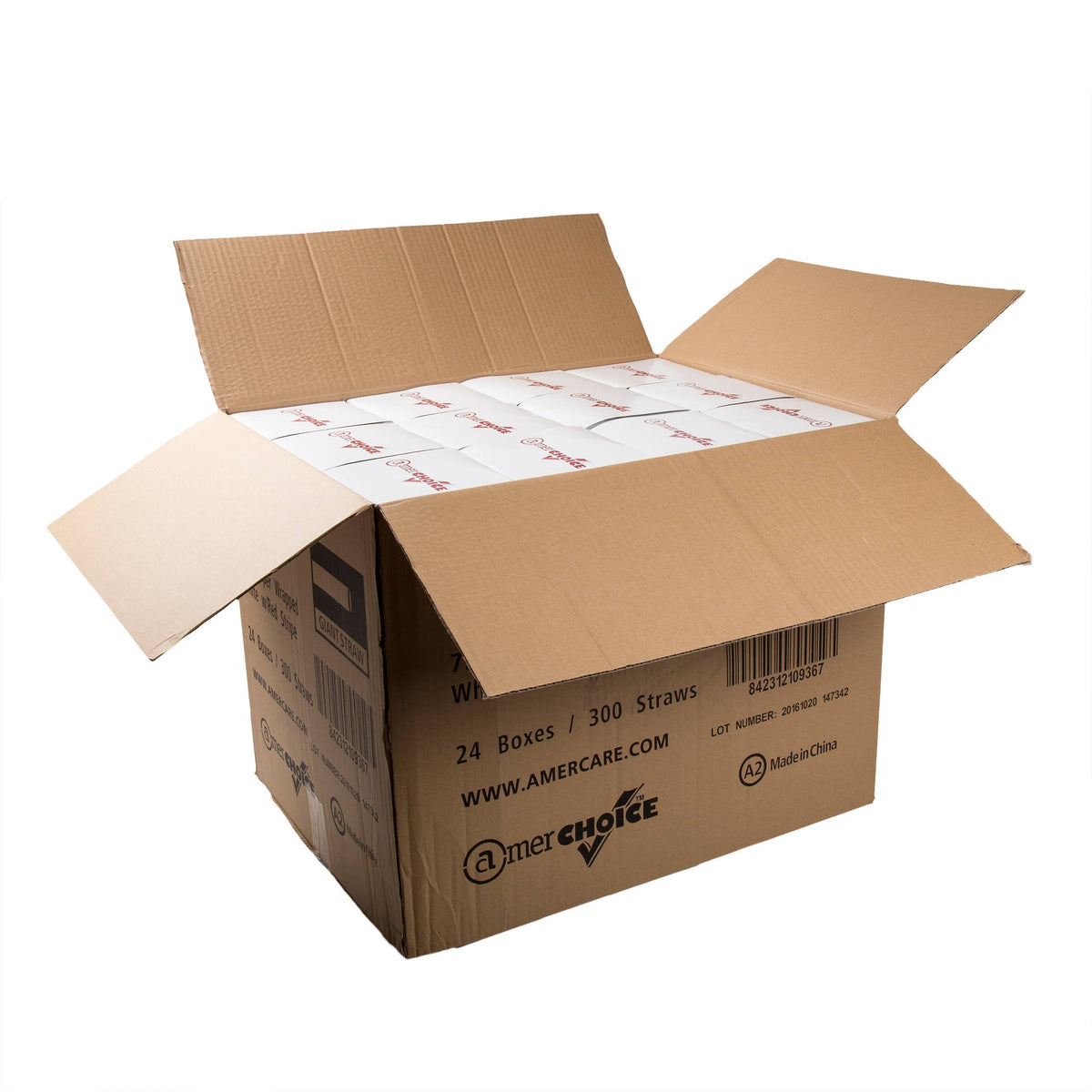 7.75x22 White with Red Stripes Paper Wrapped Straws, Case of 7,200 X39107