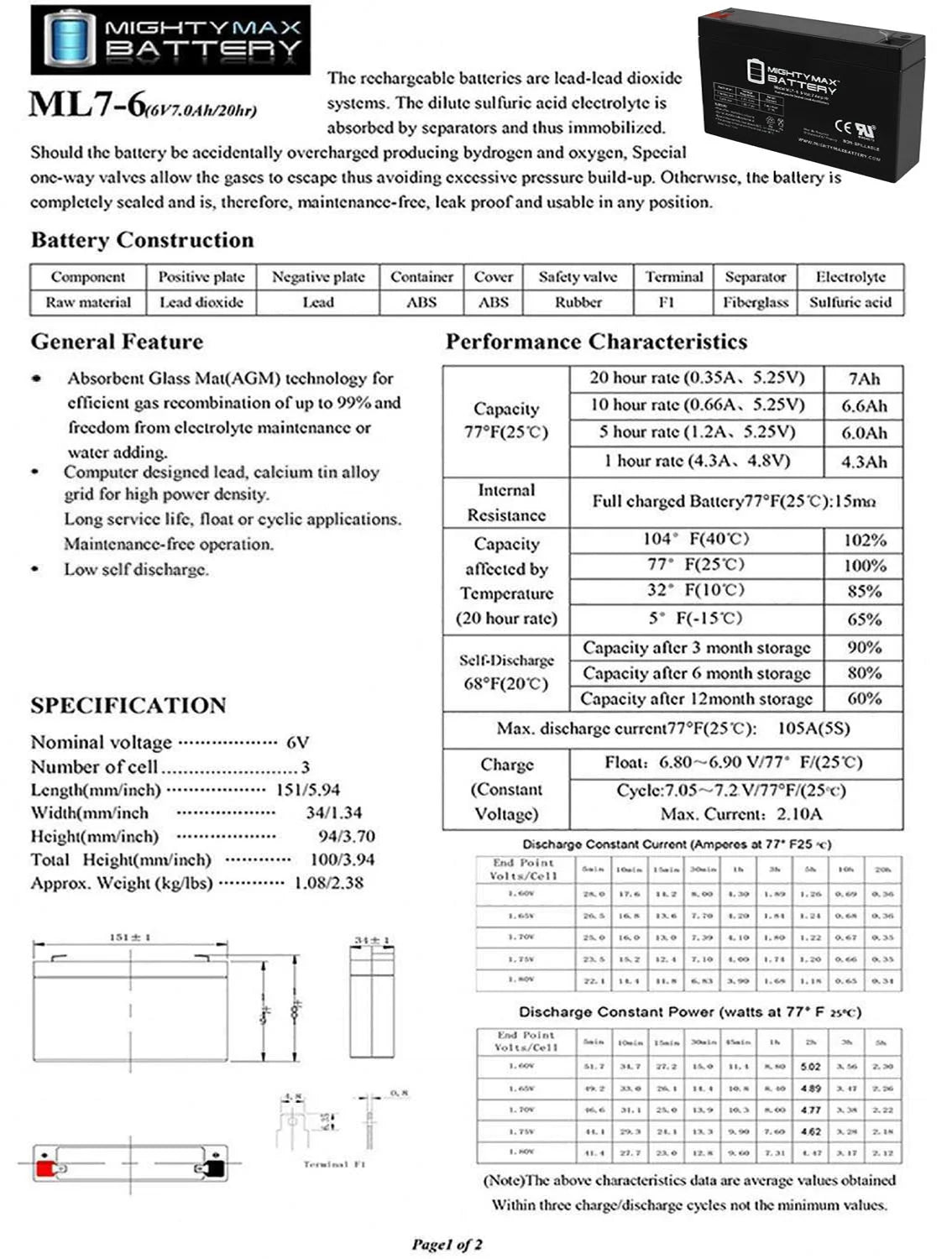 6V 7AH Battery K7763
