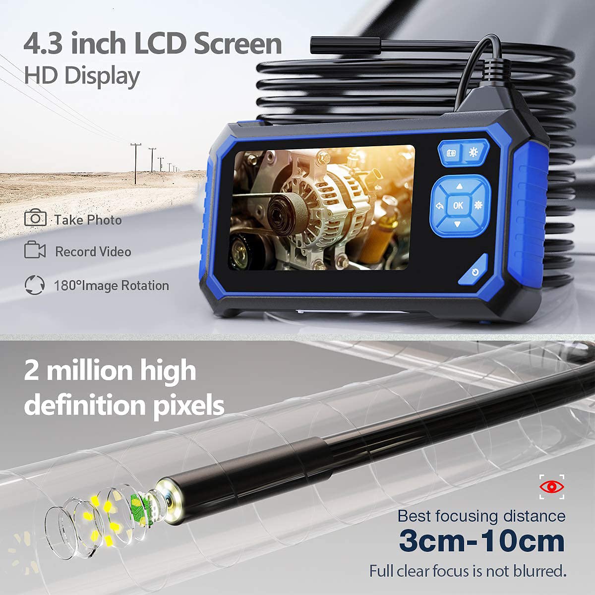 Industrial Endoscope with 32GB Card, IP67 Waterproof, 16.5FT Semi-Rigid Cable X355