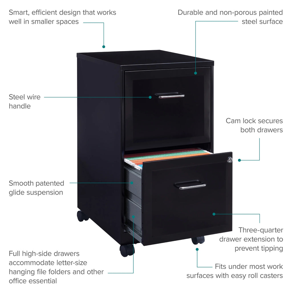 18" Deep 2 Drawer Mobile Vertical File Cabinet, Black A576769