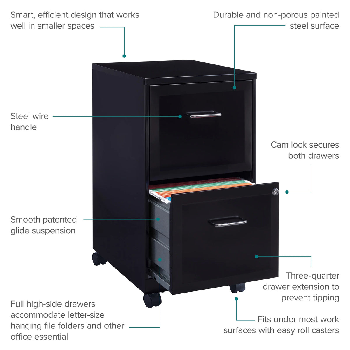 18" Deep 2 Drawer Mobile Vertical File Cabinet, Black A576769