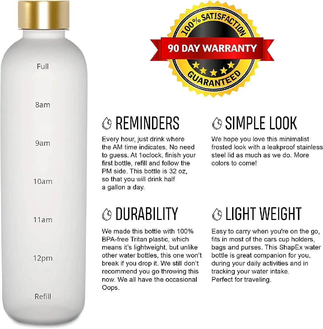 White 32 Oz BPA Free Frosted Water Bottle with Time Marker X29693
