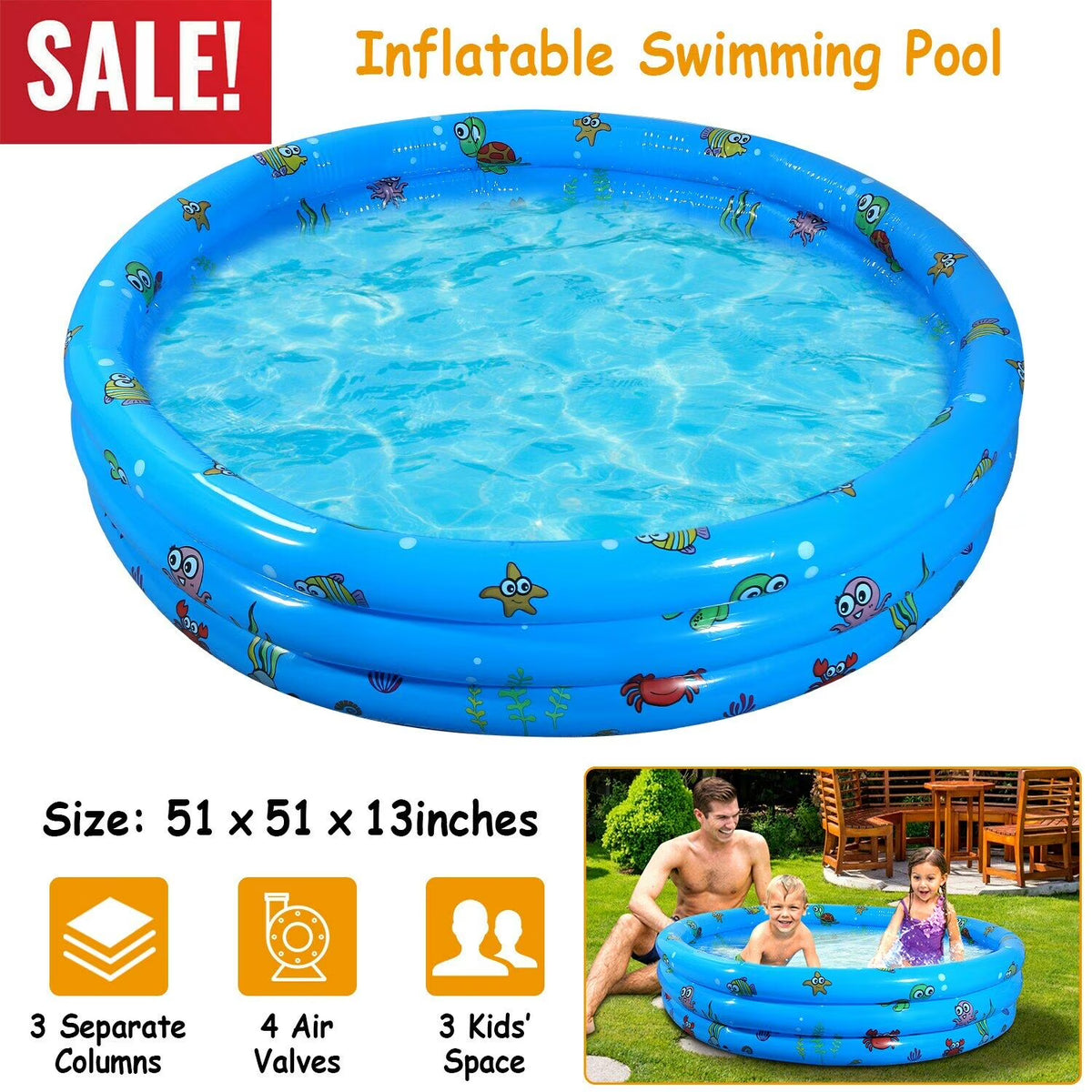 Inflatable Swimming Pool for 3 Kids 51" L46171