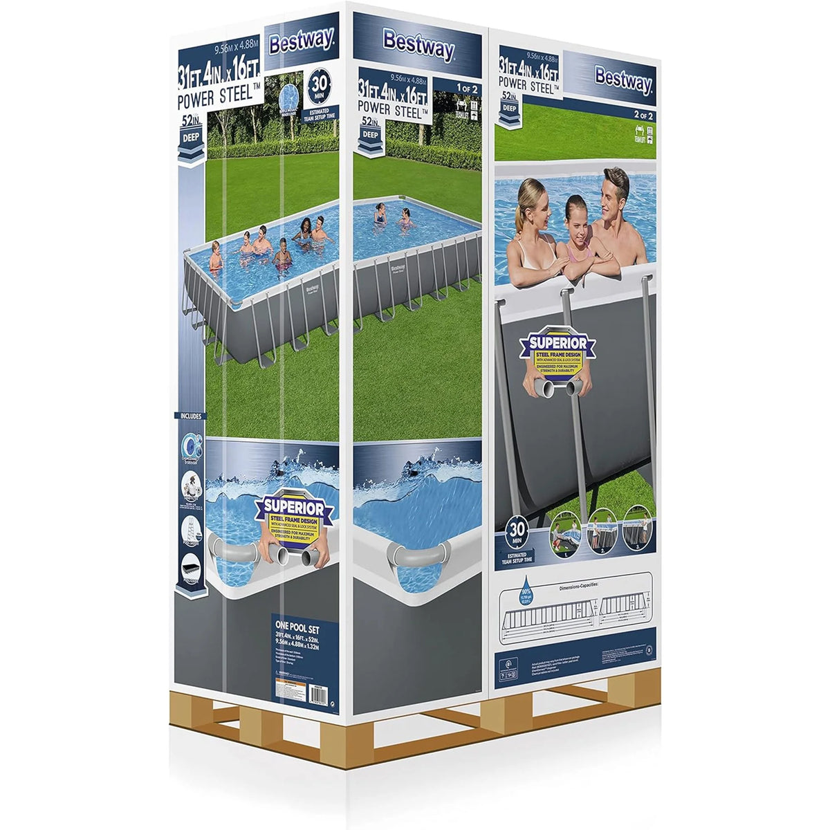 Grey Rectangular Metal Frame Above Ground Pool Set A141