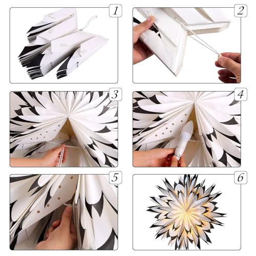 3 Pcs 9-Pointed White Paper Star Lanterns 12 Inch Hanging Lampshade P74442