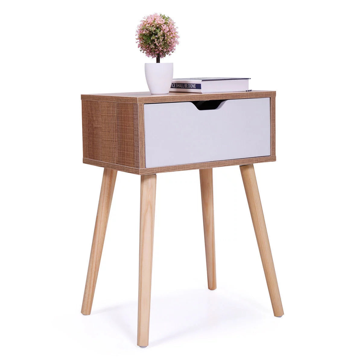White 2Pcs Nightstand With Storage Drawers T5290