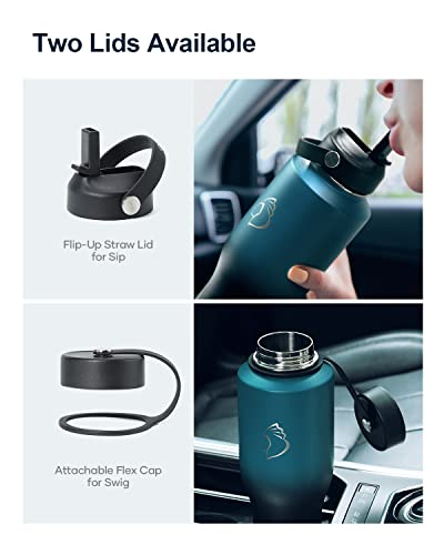 40 oz Insulated Double Wall Stainless Steel Tumbler with Handle Straw Lid and Flex Lid, Black B546376