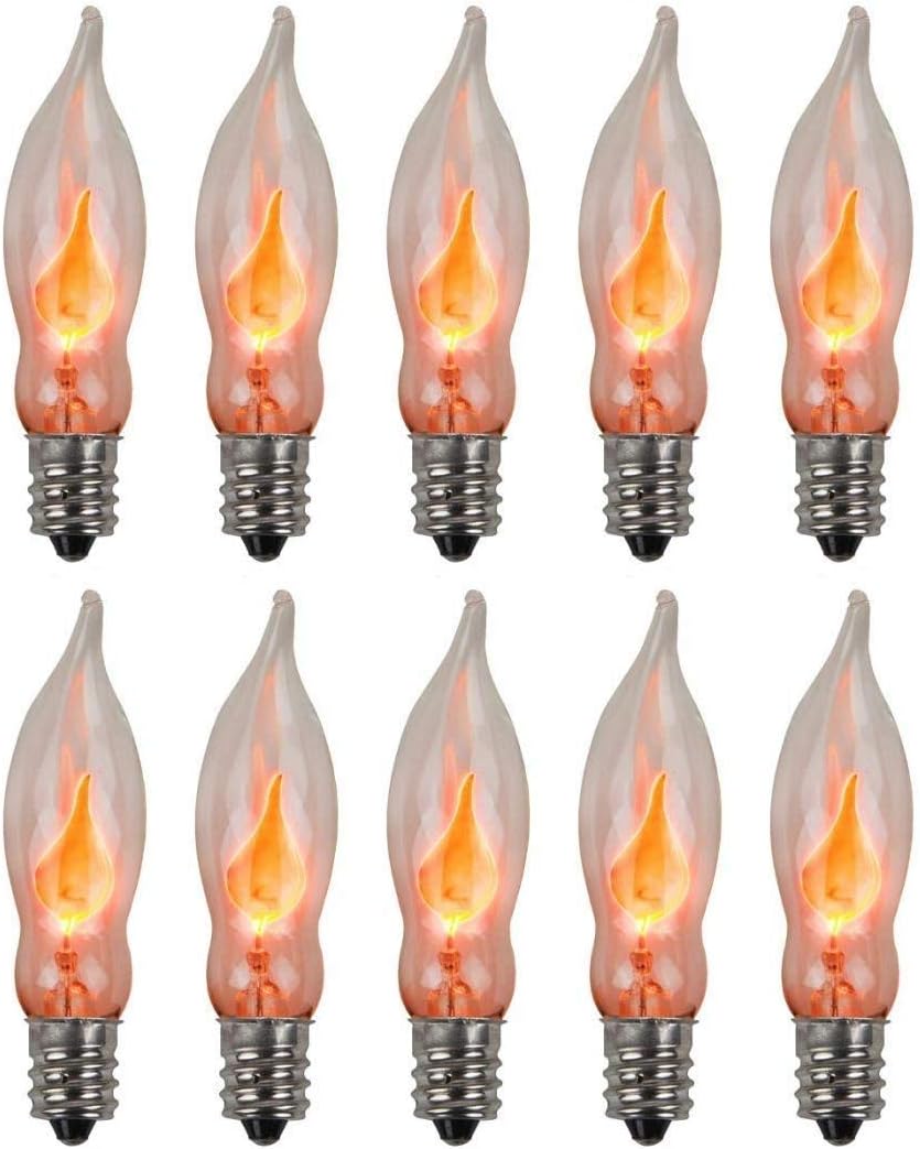 3 Watt 130 Volt E12 Candelabra Base Flame Shaped Nickel Plated Base Flicker Flame Light Bulb Box of 10 Y416144