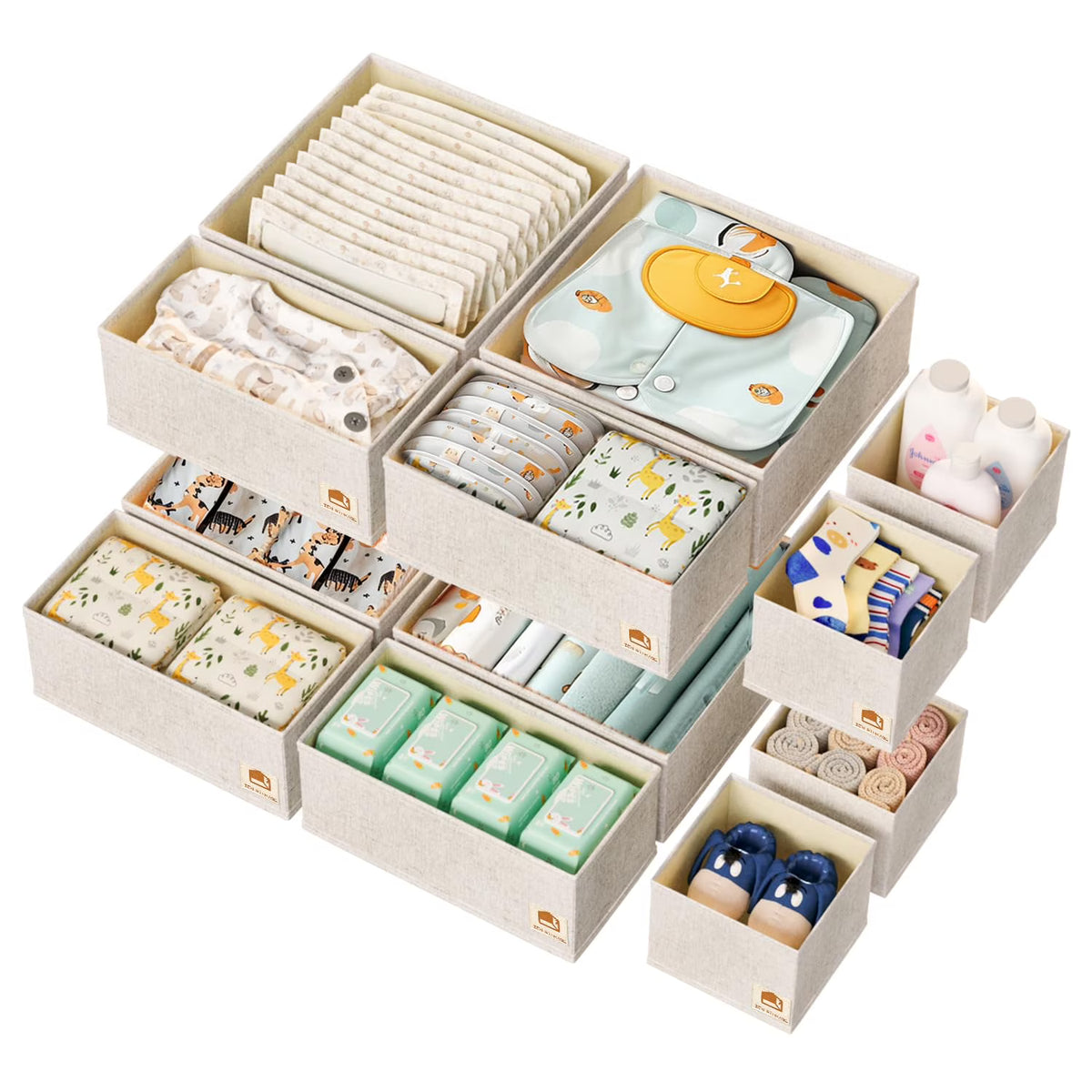 Beige 12 Pack Multi Size Foldable Dresser Drawer Organizer Set P4594