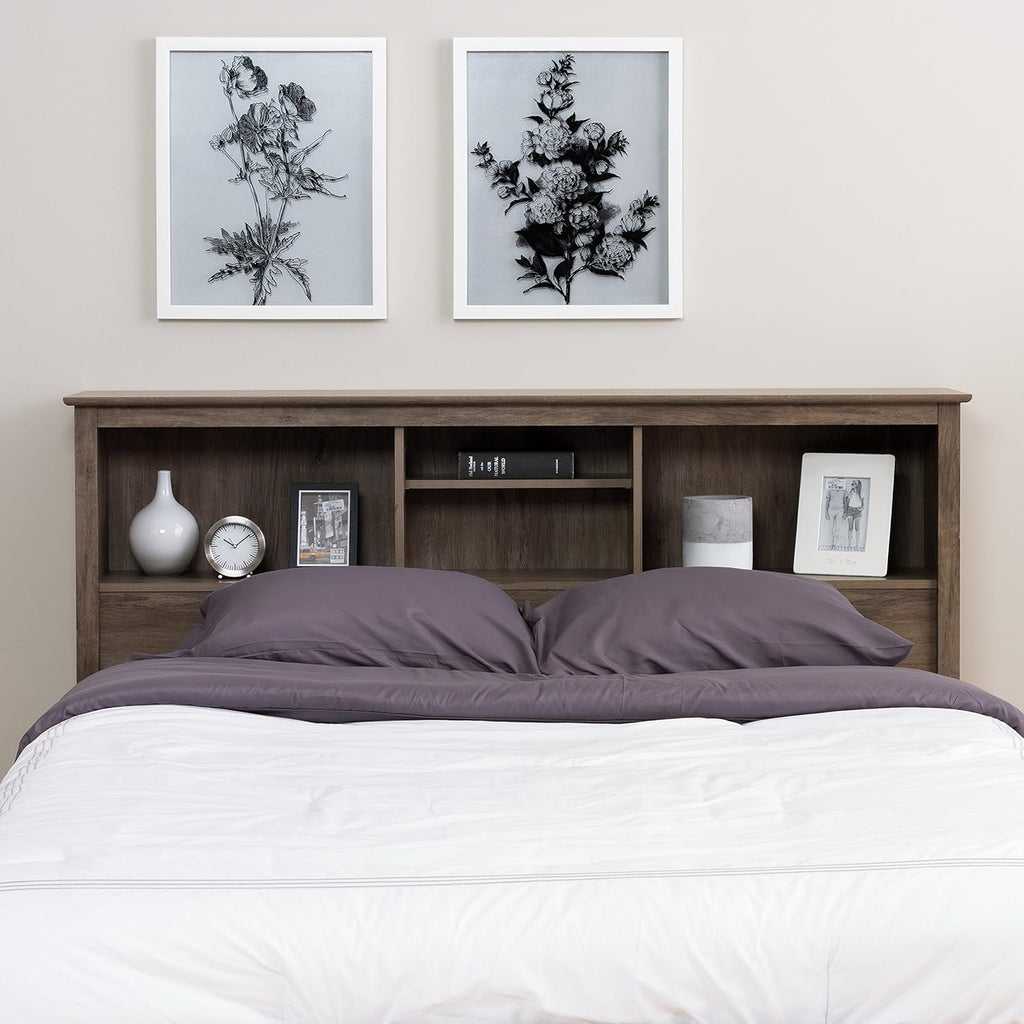 Queen 4-Post Platform Bed with 2 Drawers, Drifted Gray A866