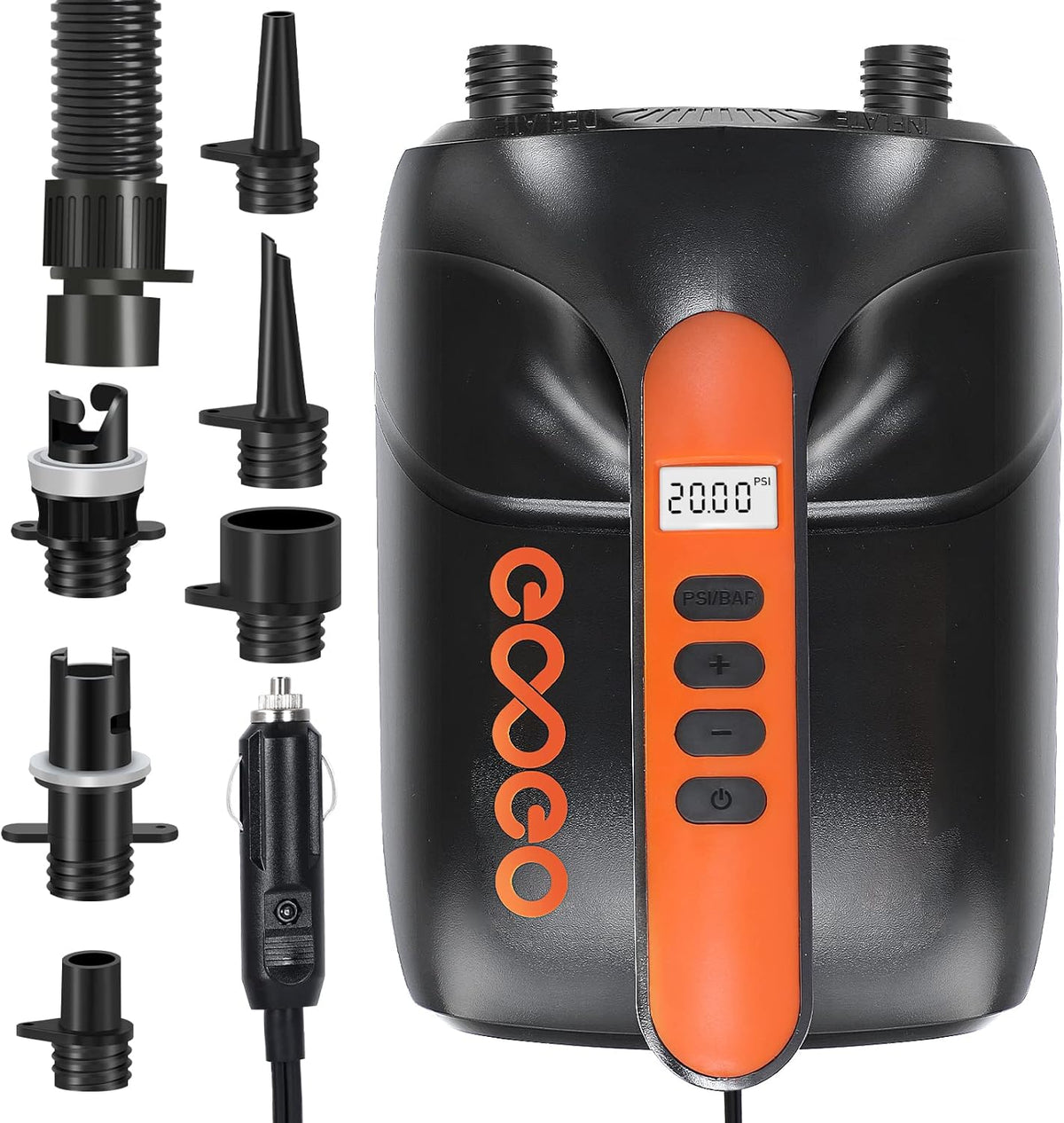 20PSI Portable Electric SUP Air Pump with LCD Auto-Off, Dual Stage Inflation & Deflation, 6 Nozzles H477760